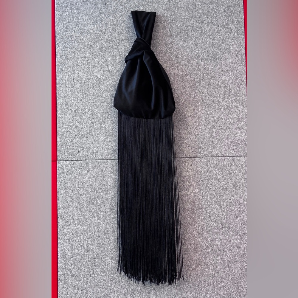 Elegant Velvet Wristlet Knot Black Mini fringe Bag - Picture 15 of 15